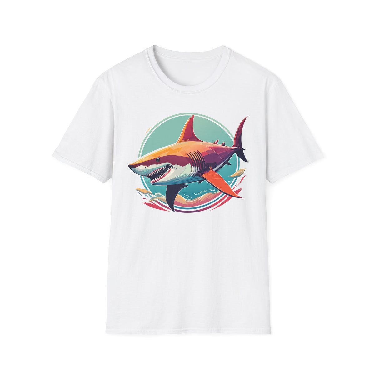 Colorful Great White Shark Illustration T-Shirt | Ocean Retro Graphic