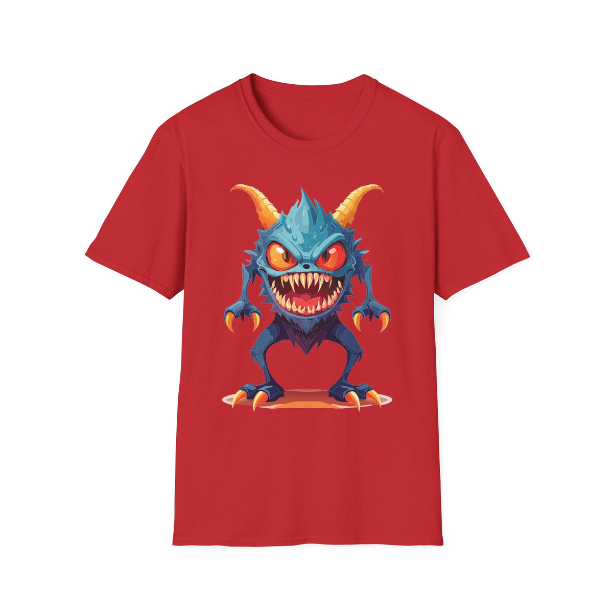 Monster Graphic T-Shirt — Cute Scary Blue Demon Tee for Halloween & Gamer Fans Cartoon Graphic Tee Unisex 100 Cotton Gildan T-Shirt