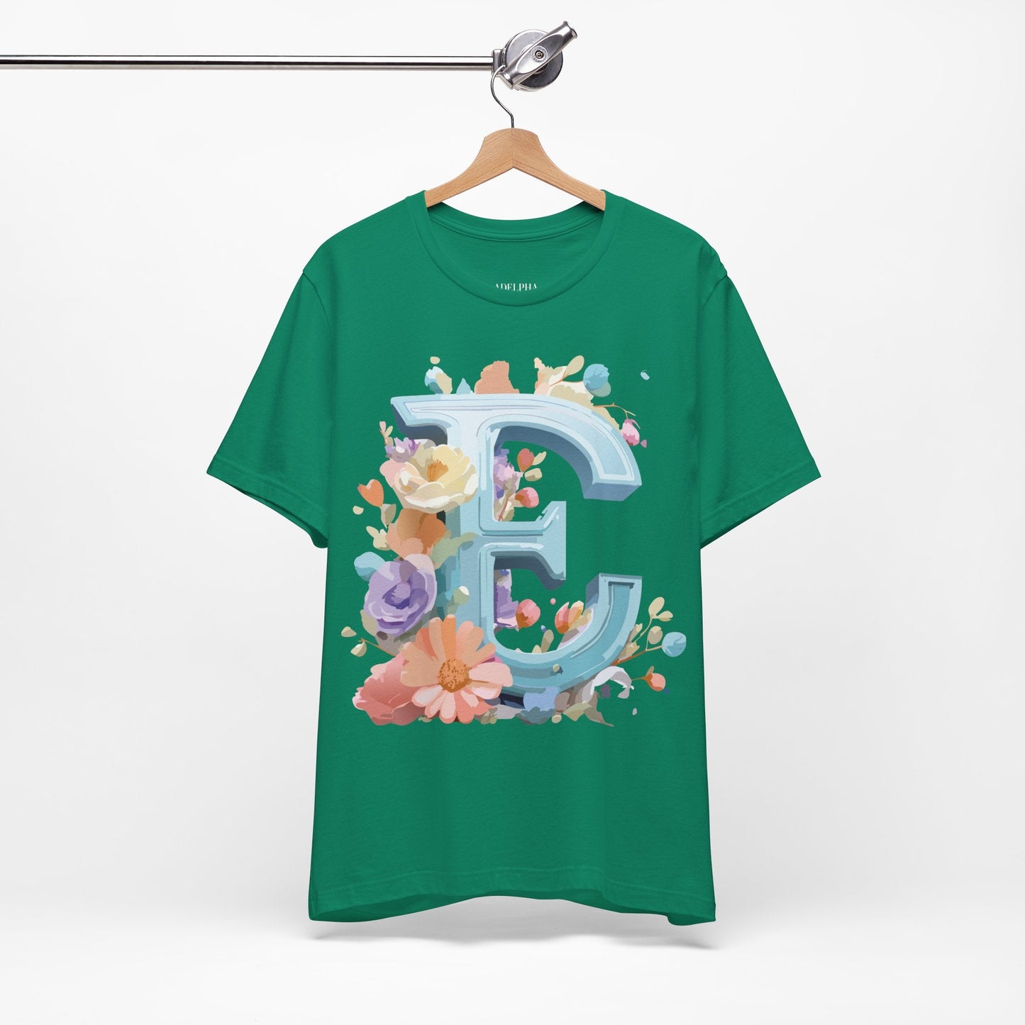 Letter E Graphic Tee Unisex Vintage Inspired Art Design Adelpha Short Sleeve Shirt