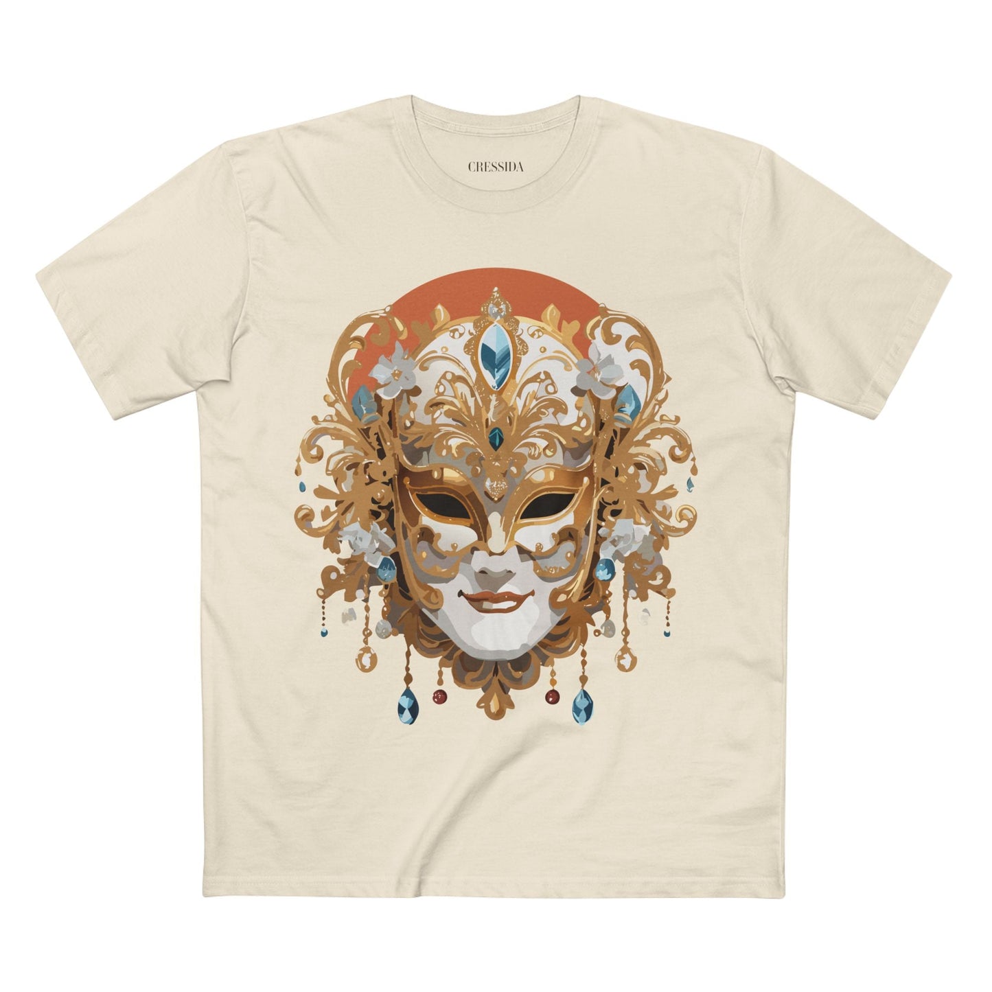 Carnival Mask Graphic T-Shirt Unisex 100 Cotton With Antique Gold Art Design Tee 2