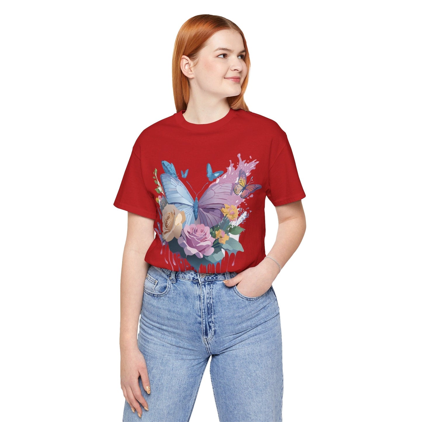Butterfly Graphic Unisex 100 Cotton Lightweight Vintage Floral Design Jersey Tee 33