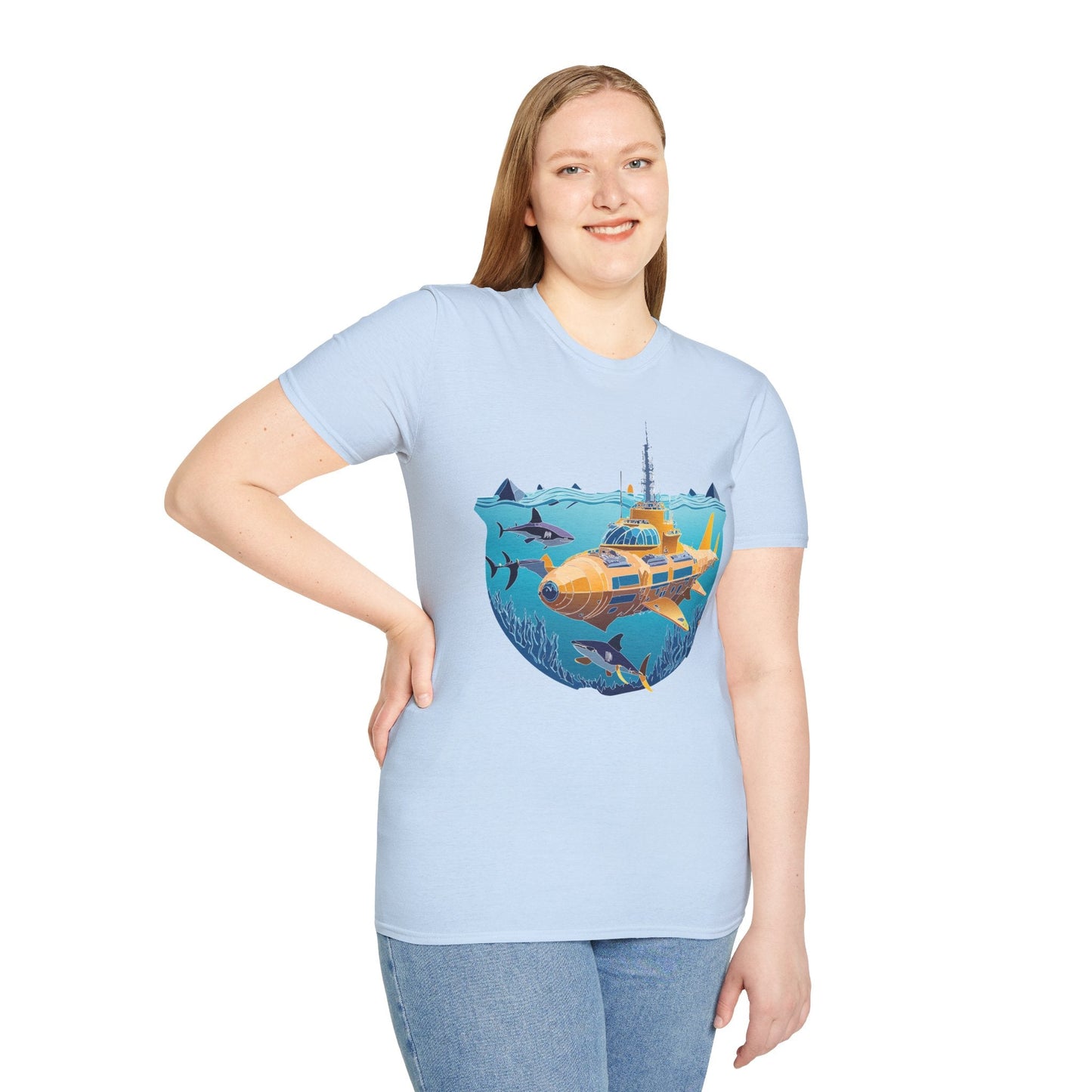 Ocean Tee Shirt Unisex Gildan Softstyle 64000 Ocean Theme Tee With U Boat Design
