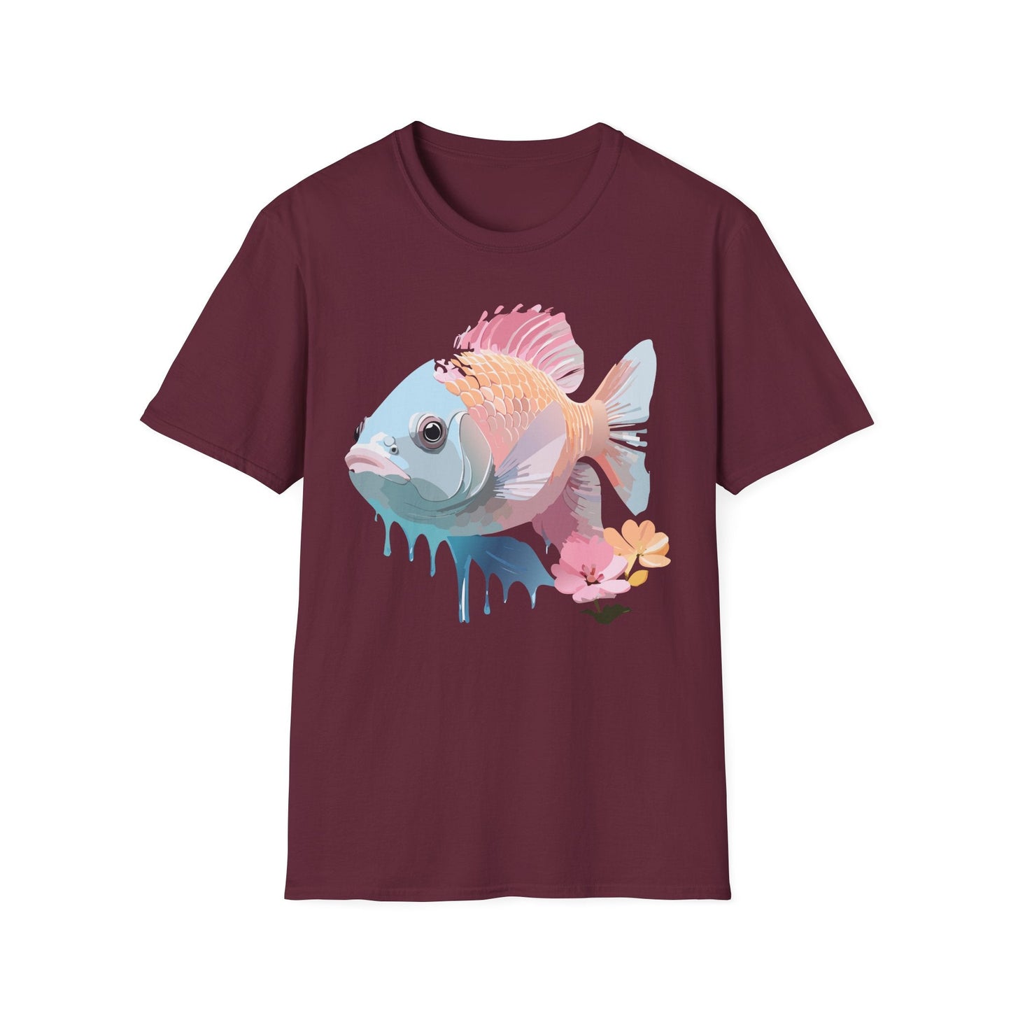 Fish Art Design Shirt Unisex Graphic Tee 100 Percent Ring Spun Cotton Softstyle Gildan 64000