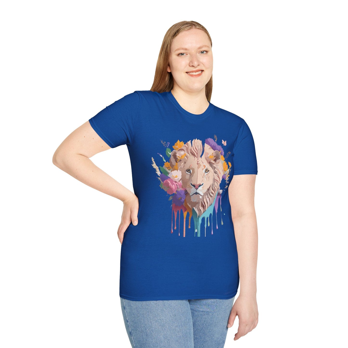 Unisex Lion Shirt Floral Lion Tee Softstyle 64000 Gildan Cotton Tee