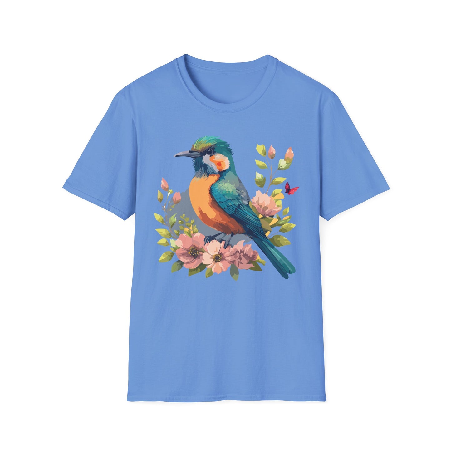 Bird Floral T-Shirt Colorful Watercolor Songbird Tee Unisex Cotton Short Sleeves Tee Shirt with Bird 10