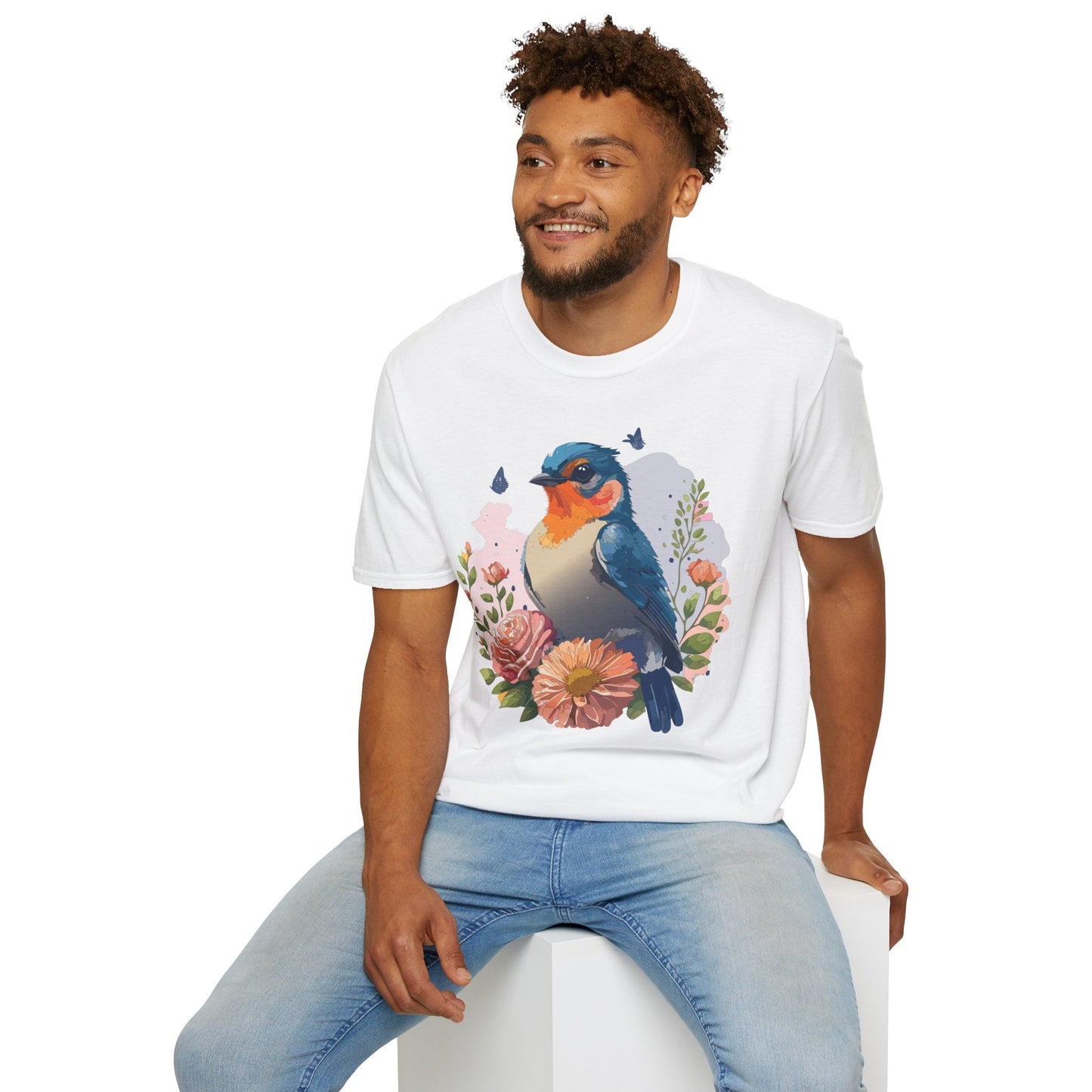 Bird T Shirt Floral Design Unisex Gildan Softstyle 64000 Ring Spun Cotton Tee Breathable Wear