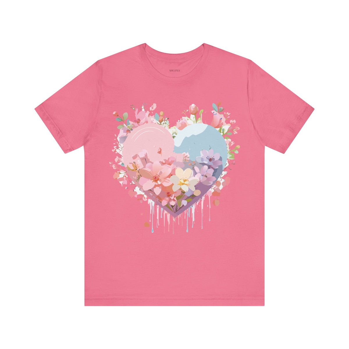 Valentine's Day Graphic Unisex Cotton Bella+Canvas Tee with Floral Art Design d98