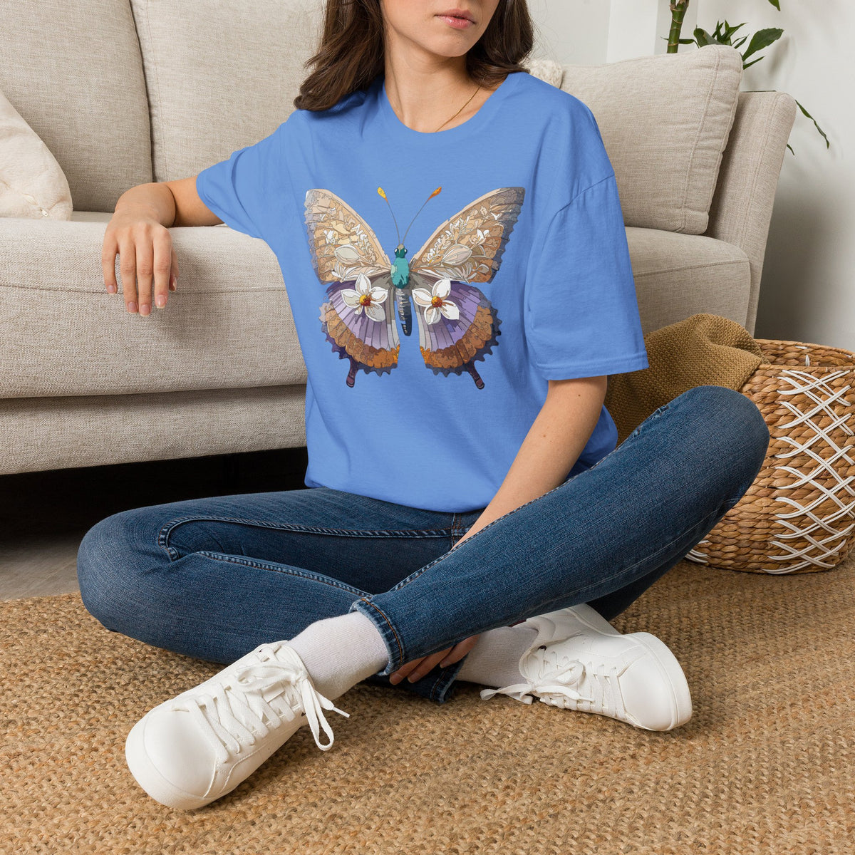 Butterfly Floral Tee — Delicate Botanical Butterfly Graphic Design Unisex 100 Cotton Gildan T-Shirt