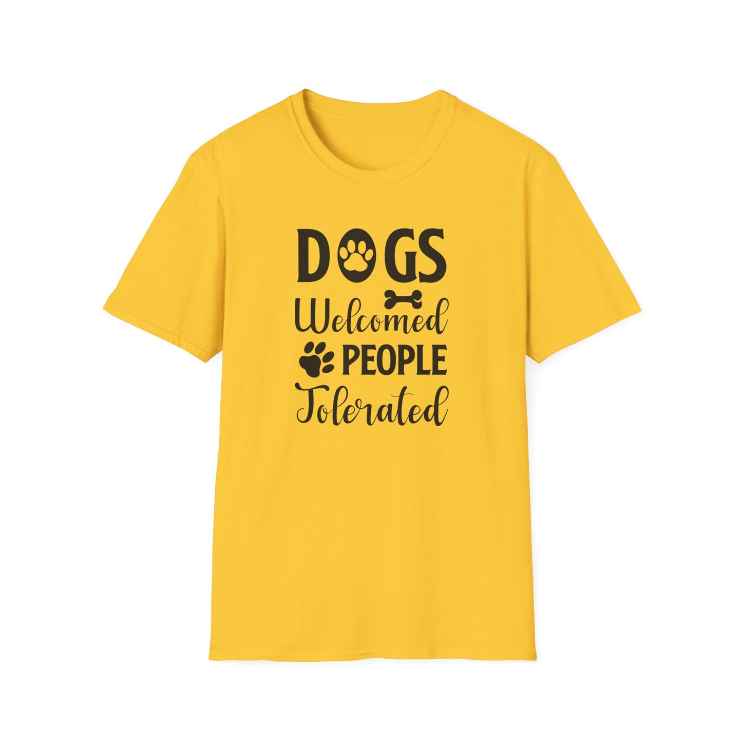 Dog Lover Unisex Cotton T-Shirt - Gildan Softstyle 64000 Dogs Welcomed, People Tolerated Funny Paw Print Tee
