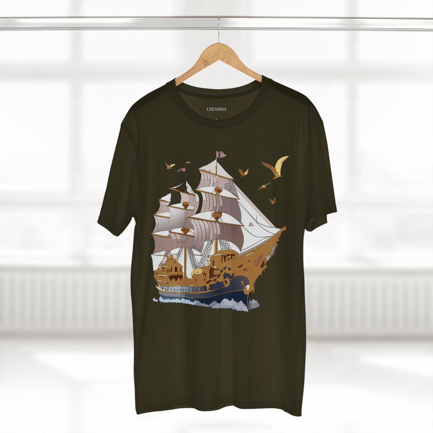 Ship Graphic Unisex 100 Cotton T-Shirt with Gold Frigate Art Design 3