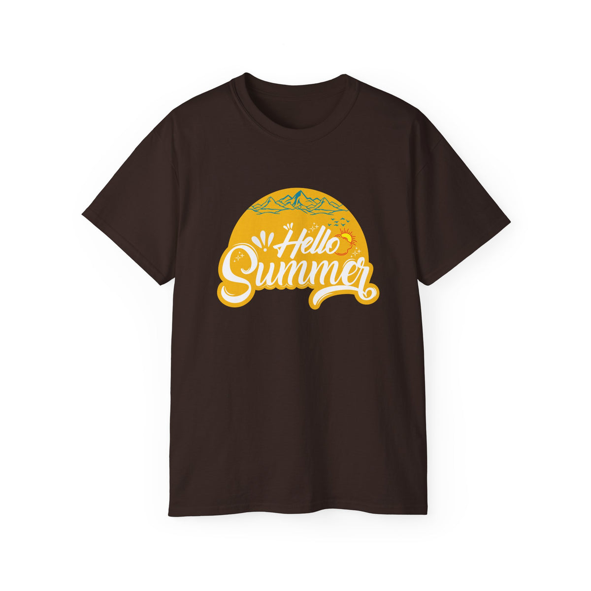Hello Summer graphic Tee | Retro sun script design, black t-shirt