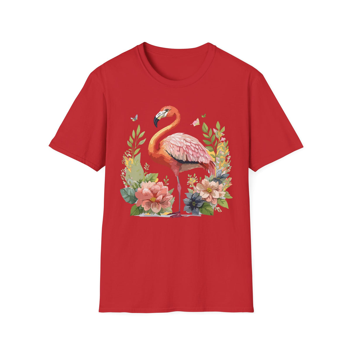 Pink Flamingo Floral Tee | Flamingo Shirt, Tropical Bird Illustration