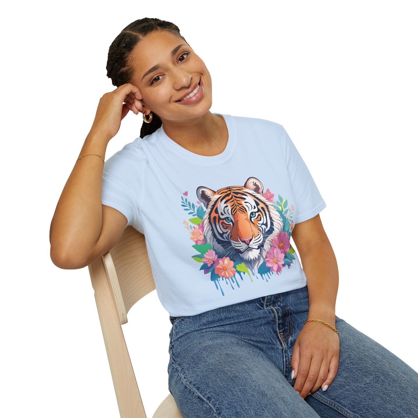 Tiger Themed Unisex Cotton Short Sleeve T Shirt Animal Print Tee