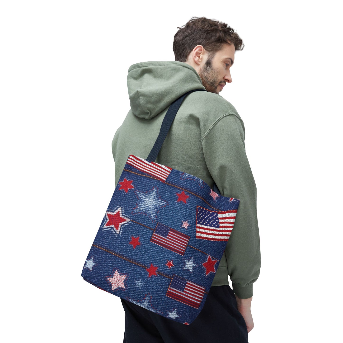 4th of July Graphic Denim Fabric Imitation Print Unisex Canvas Bag Poly Spun 3 Sizes Tote Bag 200-10