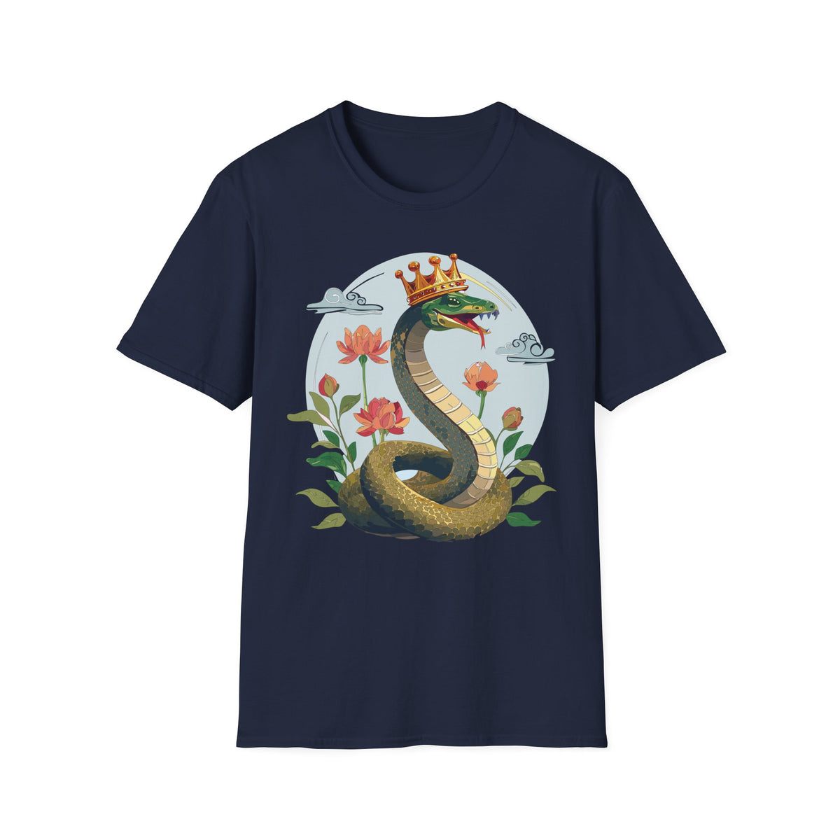 Crowned Snake Tee | Regal Serpent Floral Illustration T-Shirt