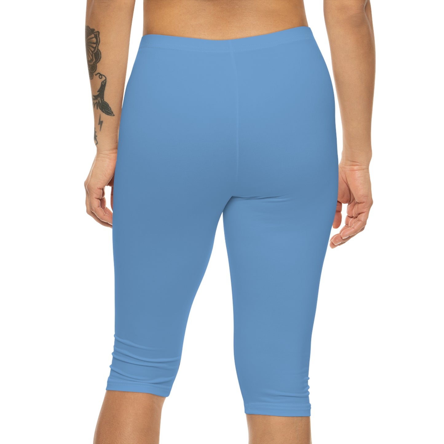 Cool Horizon Blue Color Women's Brushed Suede Poly Span Casual Capri Leggings XS-2XL