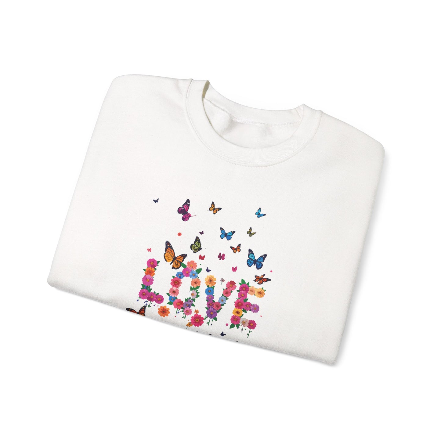 Unisex Floral Love Sweatshirt, Love Floral Sweatshirt, Floral Butterfly Sweatshirt, 50/50 Cotton-Poly Valentine's Day Sweatshirt 08