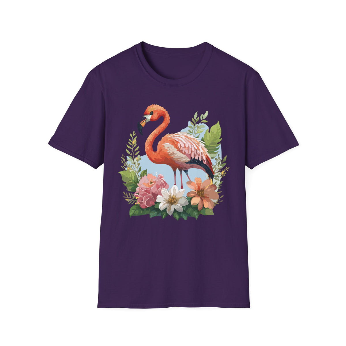 Pink Flamingo Illustration T-Shirt | Tropical Bird Floral Design