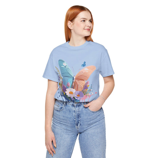Butterfly Graphic Unisex 100 Cotton Lightweight Vintage Floral Design Jersey Tee 51