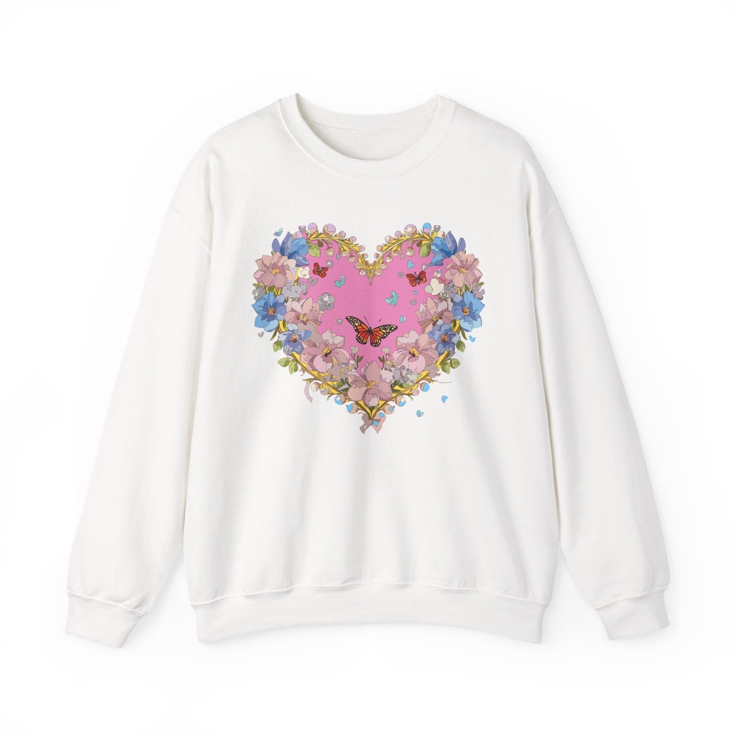 Floral Heart Sweatshirt Unisex Crewneck Gildan 18000 Fifty Fifty Cotton Polyester Valentine's Day