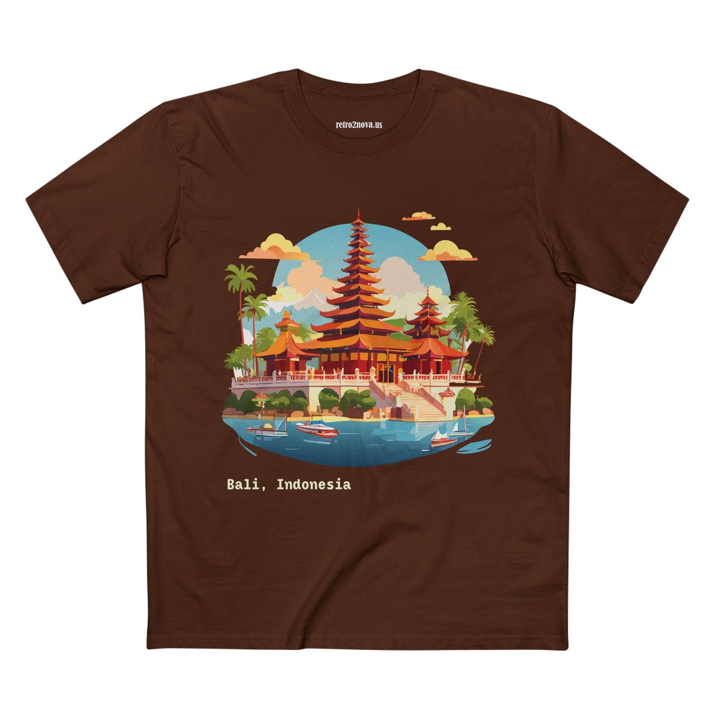 Unisex Premium Cotton Staple Tee Shirt With Original Bali Travel Art Design TT24 From Retro2Nova