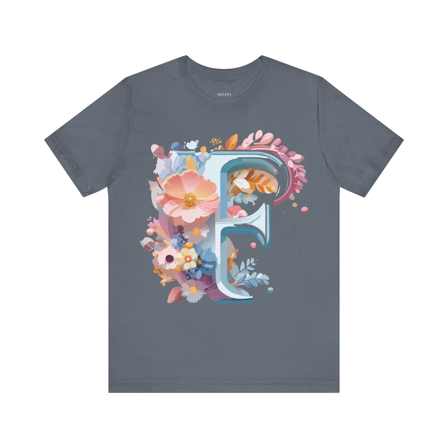 Letter F Graphic Tee Unisex Short Sleeve Vintage Inspired Adelpha Artwork Collection