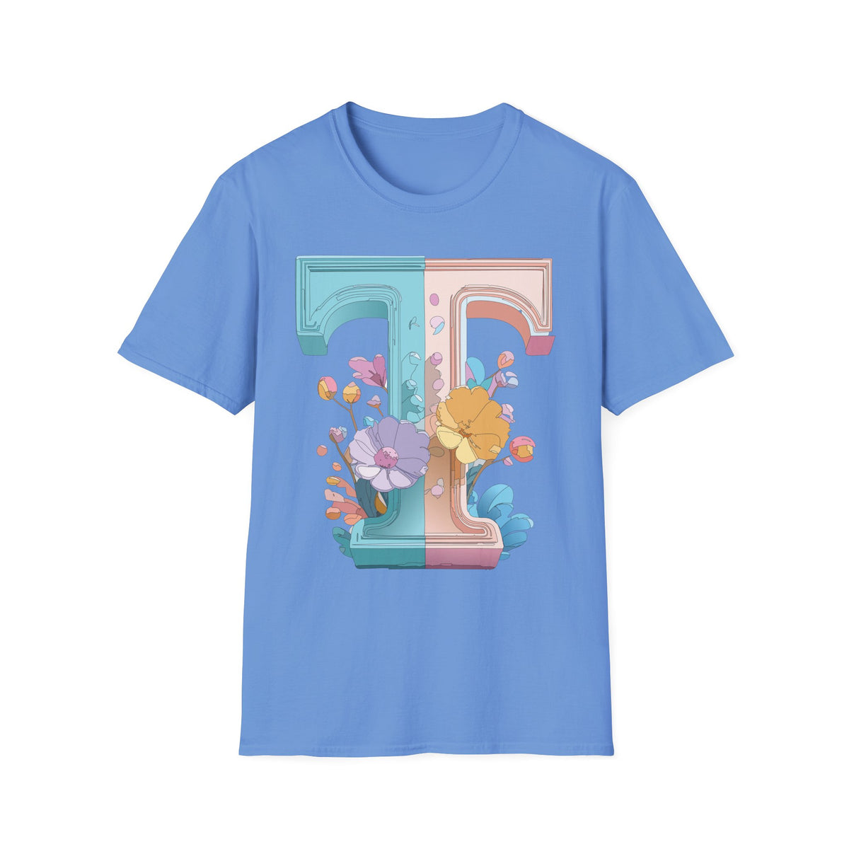 Floral Split Letter T-Shirt T Pastel Floral Initial Tee