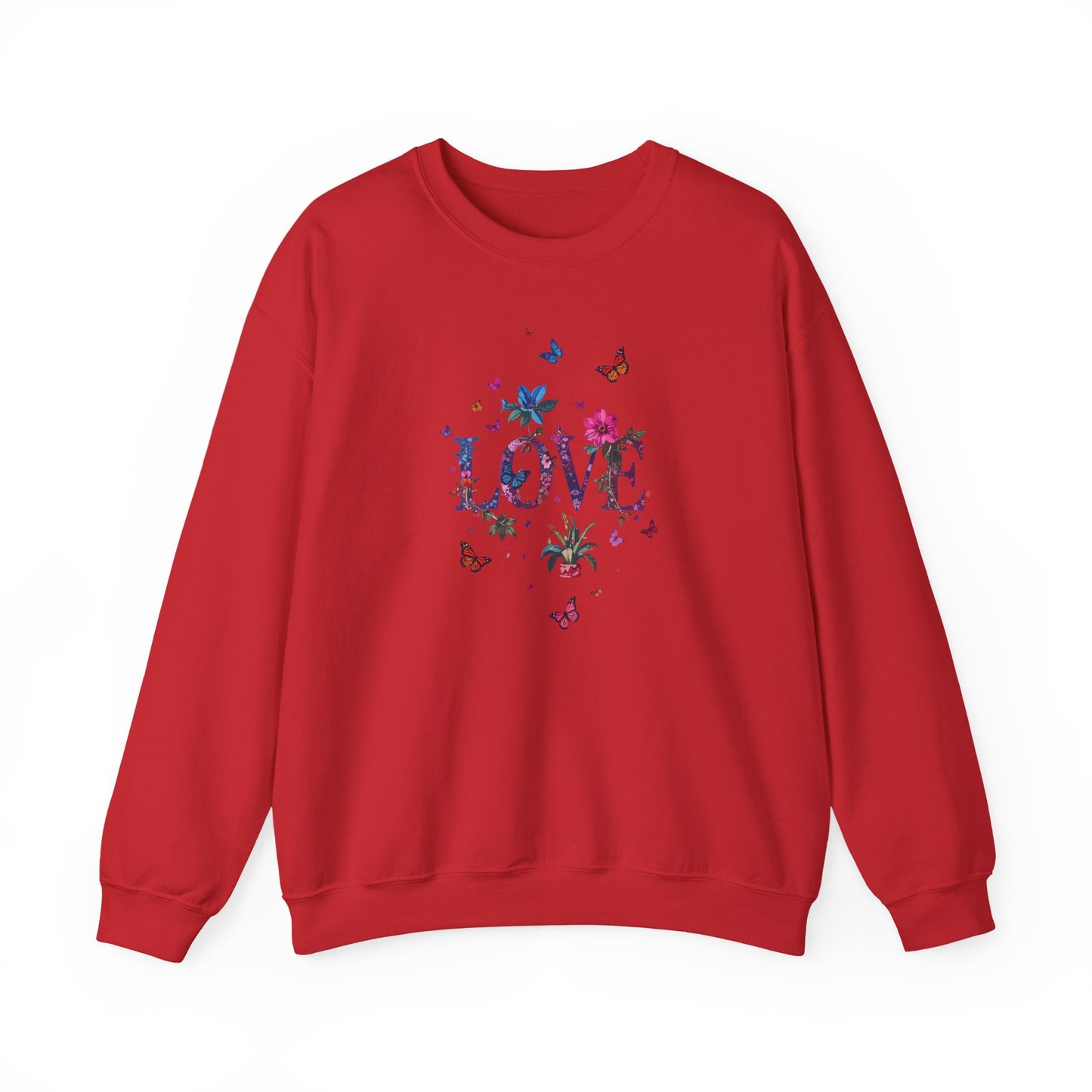 Unisex Floral Love Sweatshirt, Love Floral Sweatshirt, Floral Butterfly Sweatshirt, 50/50 Cotton-Poly Valentine's Day Sweatshirt 03