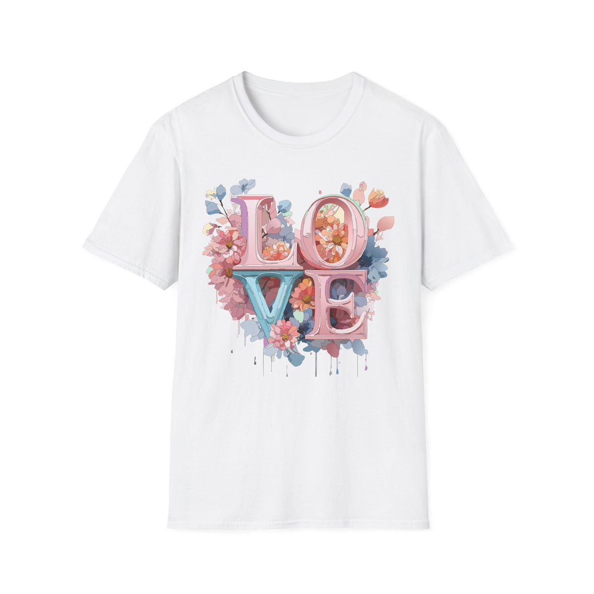 Floral LOVE Lettering T-Shirt | Pink Blue Floral Typography Tee