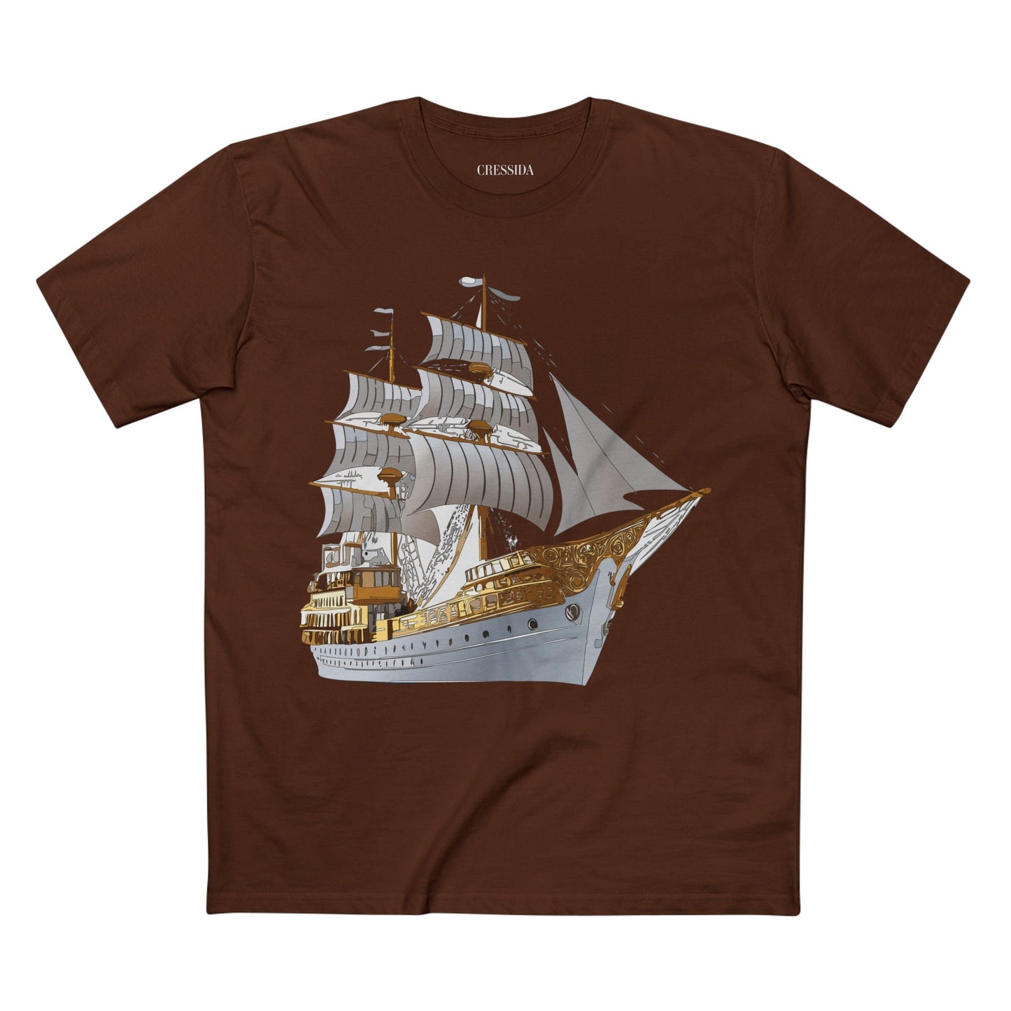 Ship Graphic Unisex 100 Cotton T-Shirt with Gold Frigate Art Design 5