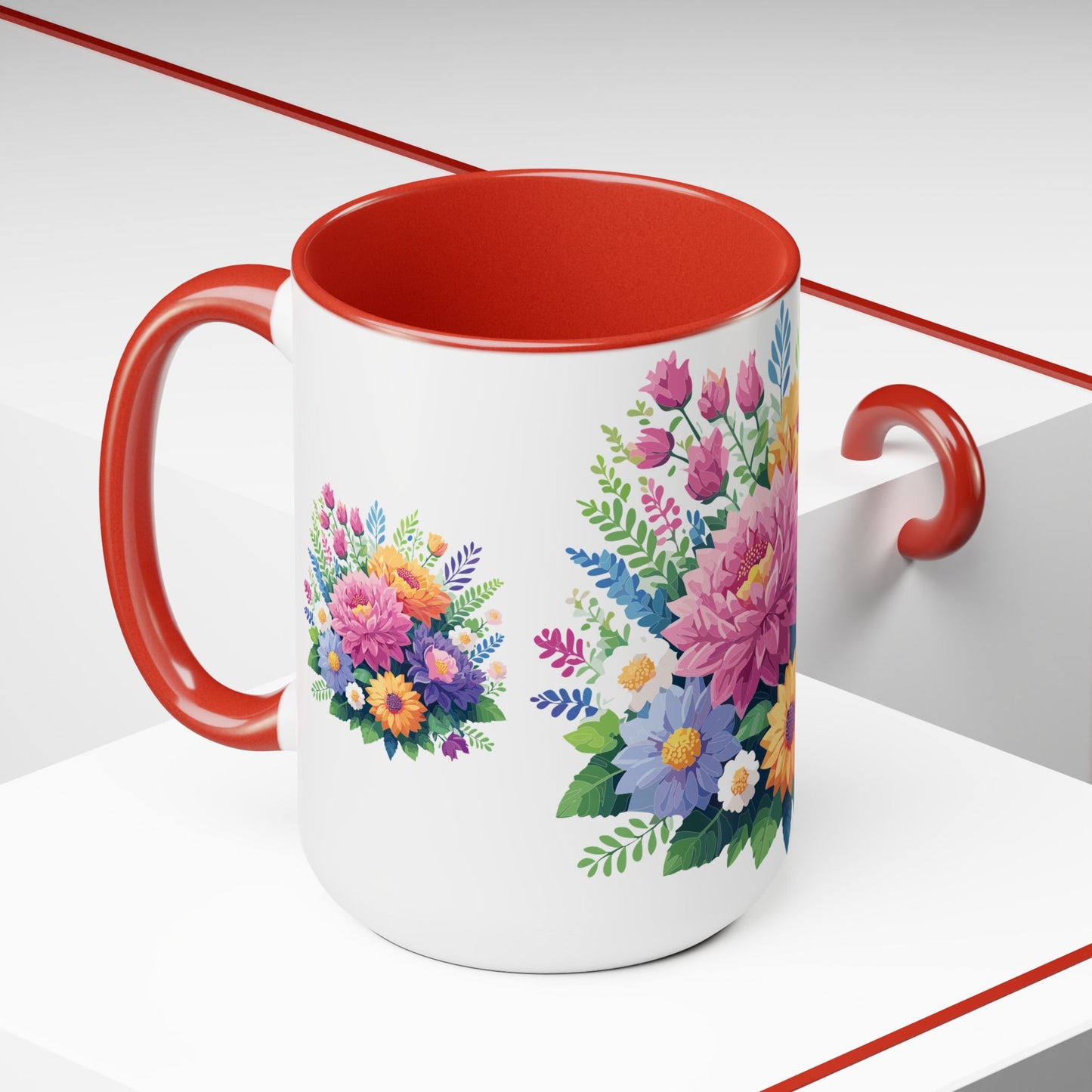 Two-Tone Coffee Mugs with flowers