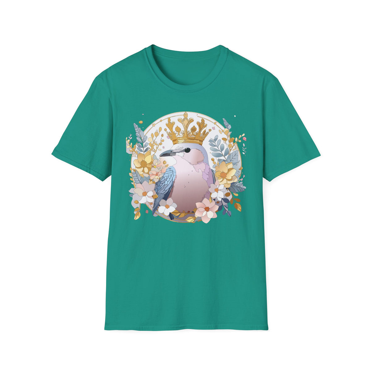 Crowned Pink Kookaburra T-Shirt | Floral Bird Illustration