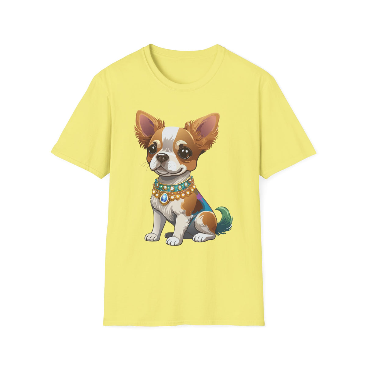 Chihuahua Pup Graphic T-Shirt — Cute Jewel-Collared Dog Graphic Design Unisex 100 Cotton Gildan T-Shirt