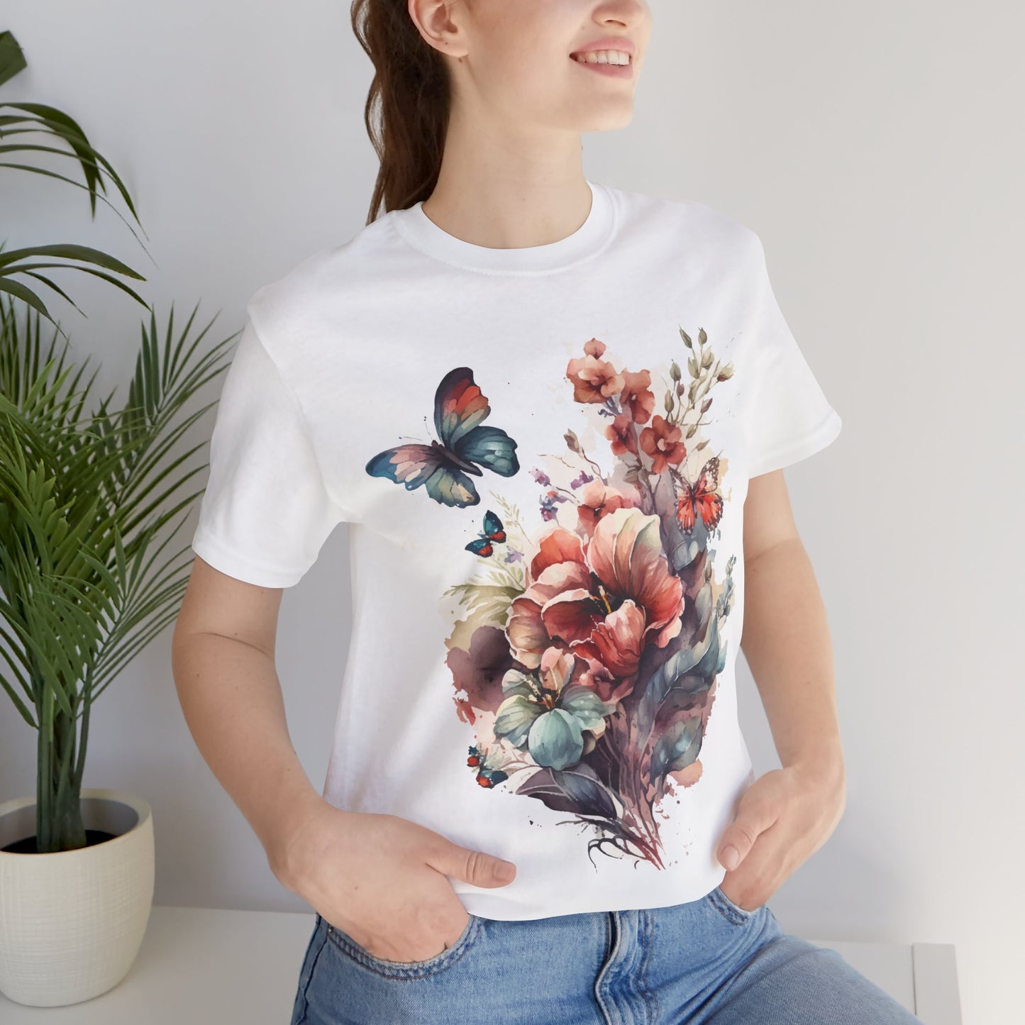 Cotton Tee Shirt with Butterfly Prints