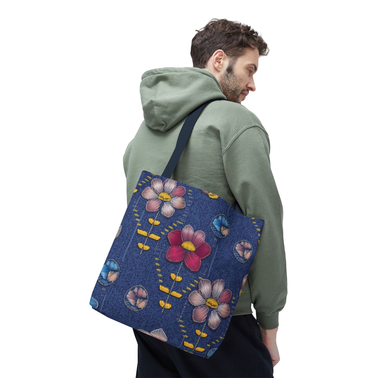 Denim Fabric Imitation Print Unisex Canvas Bag Poly Spun 3 Sizes Tote Bag 159-16