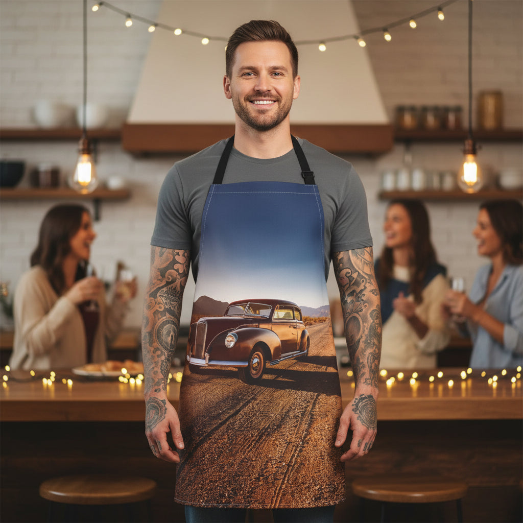 Vintage Classic Car Apron — Retro Road Trip Kitchen Apron Stain-Resistant - Art Print Canvas Apron