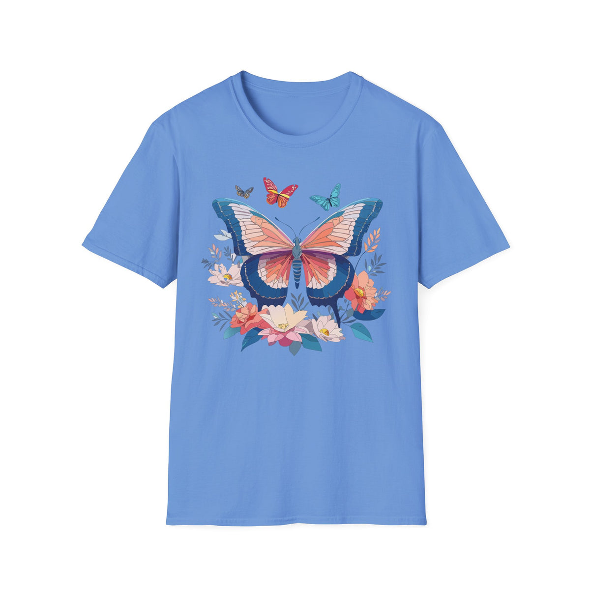 Butterfly Floral T‑Shirt — Colorful Garden Butterfly Graphic Design Unisex 100 Cotton Gildan T-Shirt