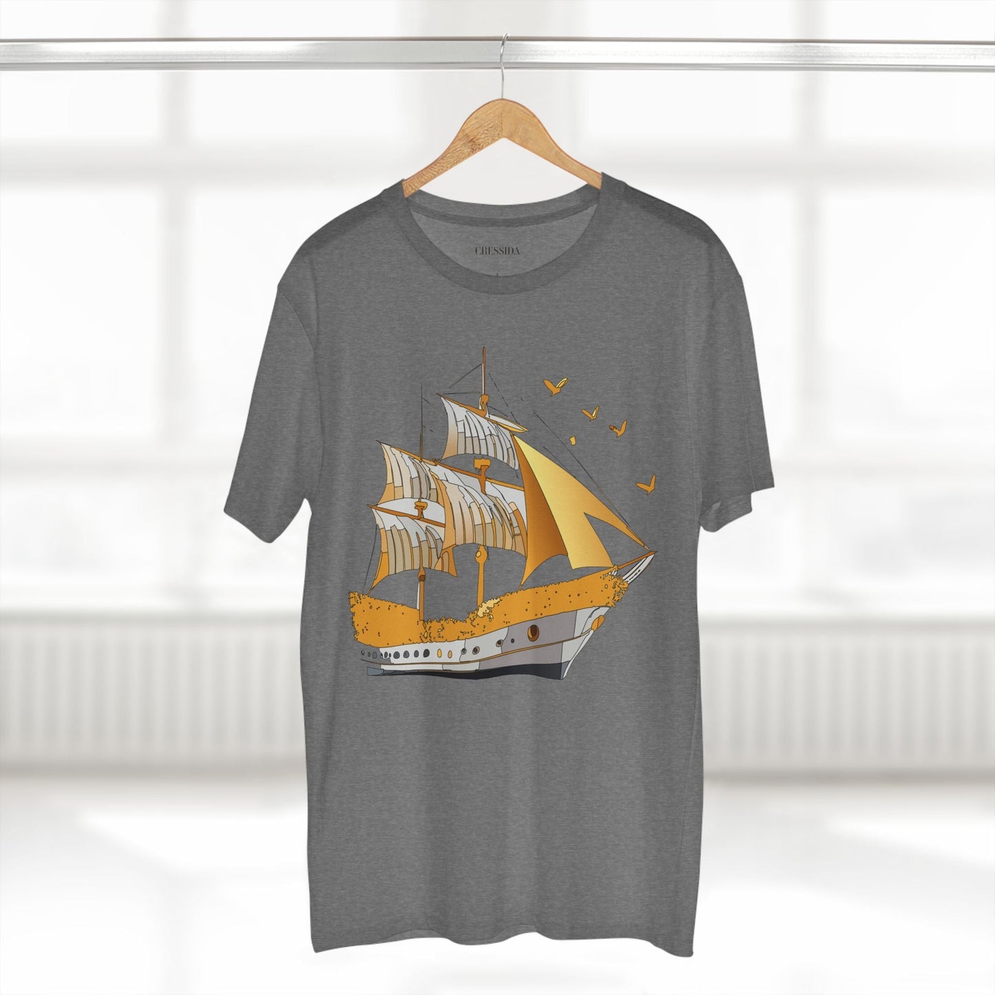 Ship Graphic Unisex 100 Cotton T-Shirt with Gold Frigate Art Design 20