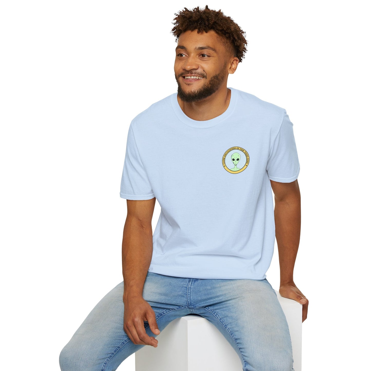 Alien Badge TShirt  Small Chest Logo I Believe Retro Space Tee