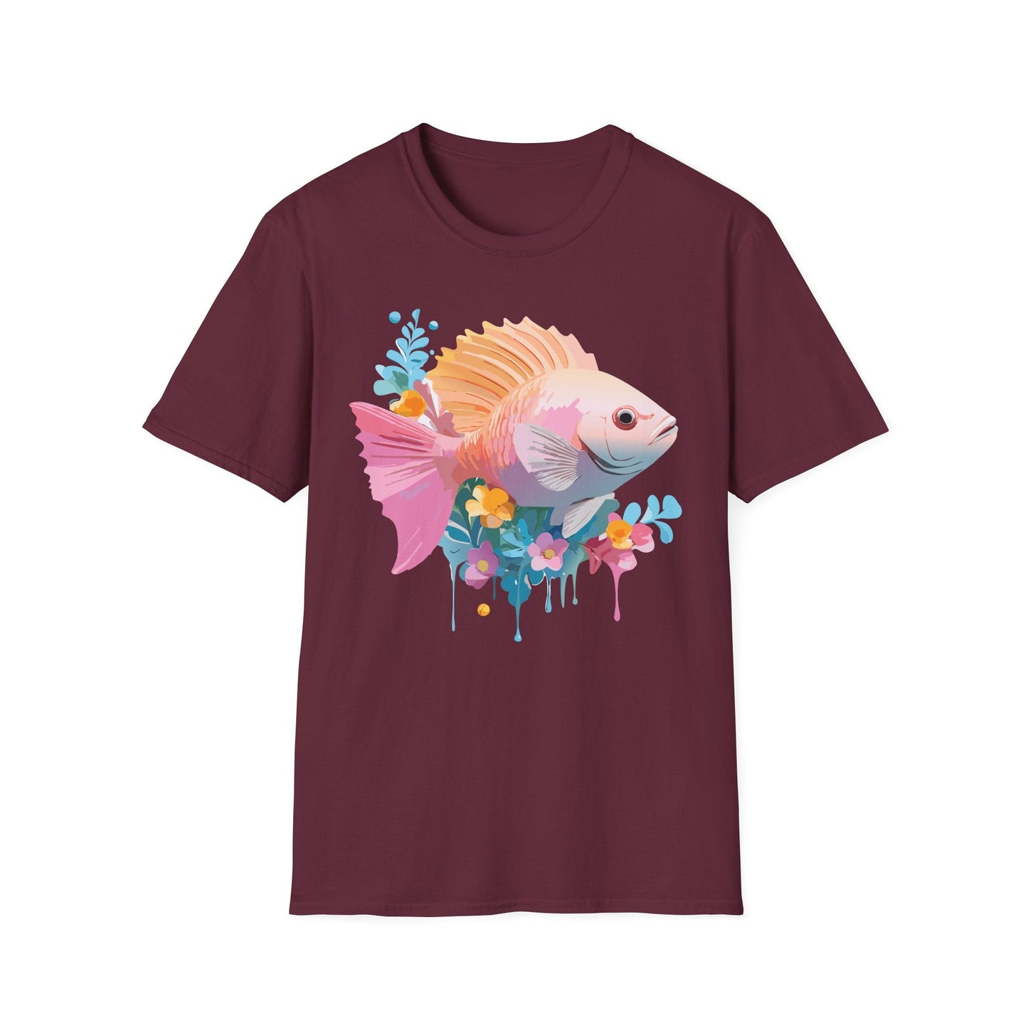 Fish Art Design Graphic Tee Shirt Unisex Softstyle Cotton Short Sleeve Comfort Fit Everyday Wear