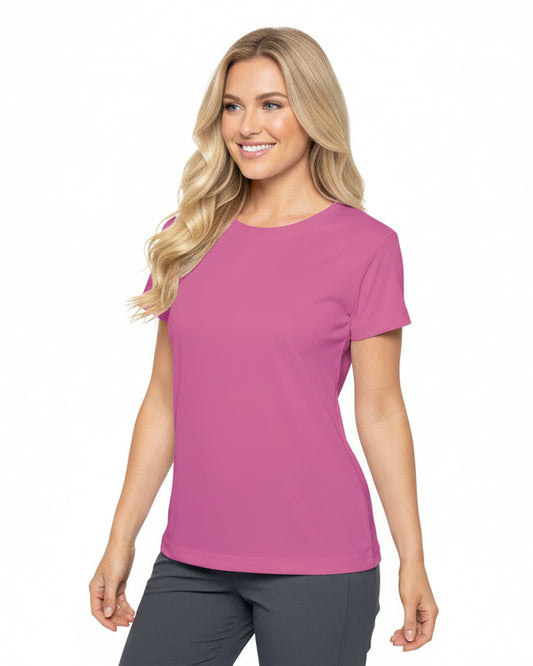 Sweet Peony Women's Sports Jersey Short Sleeves 100% Poly Solid Pink Color Print Athletic Tee