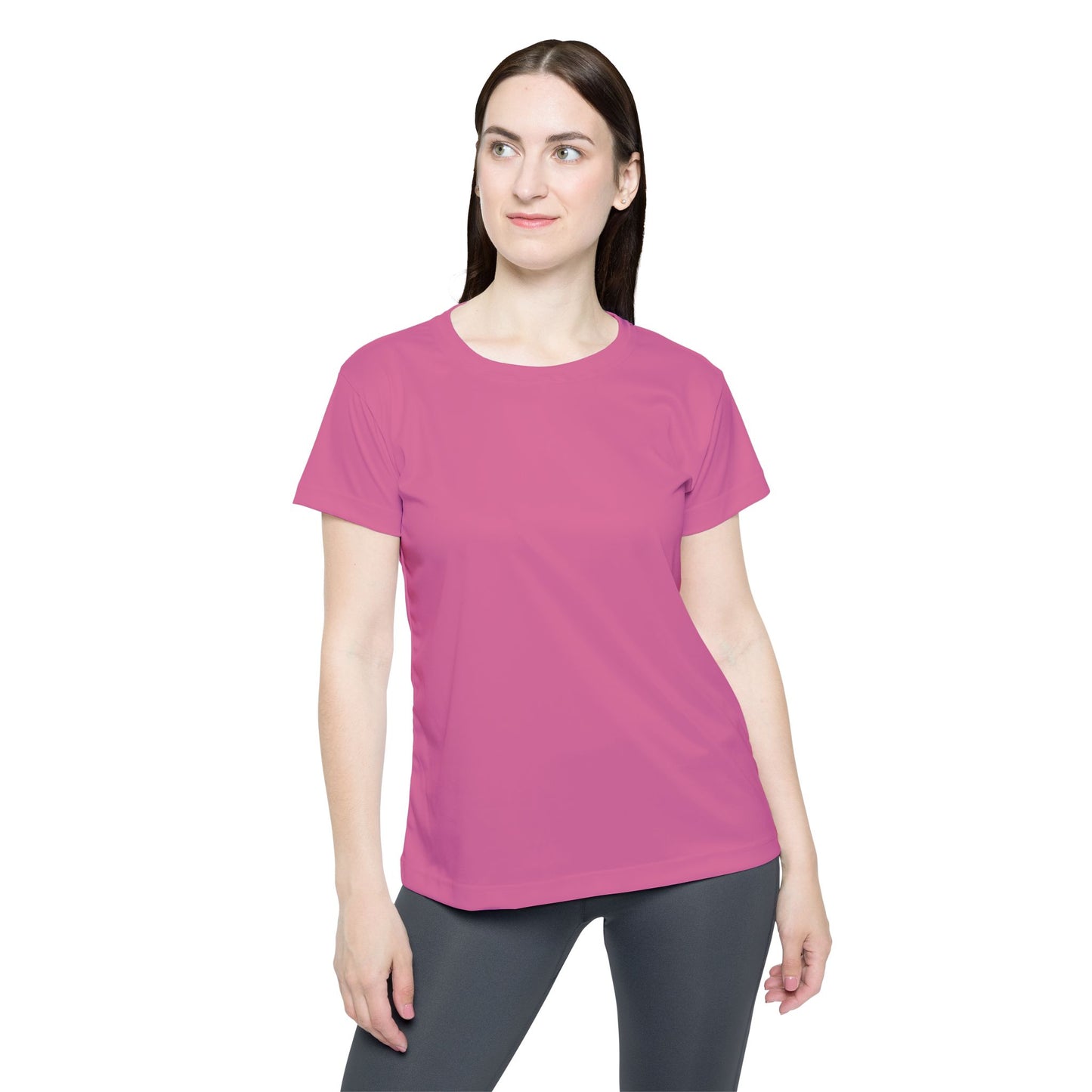 Sweet Peony Women's Sports Jersey Short Sleeves 100% Poly Solid Pink Color Print Athletic Tee
