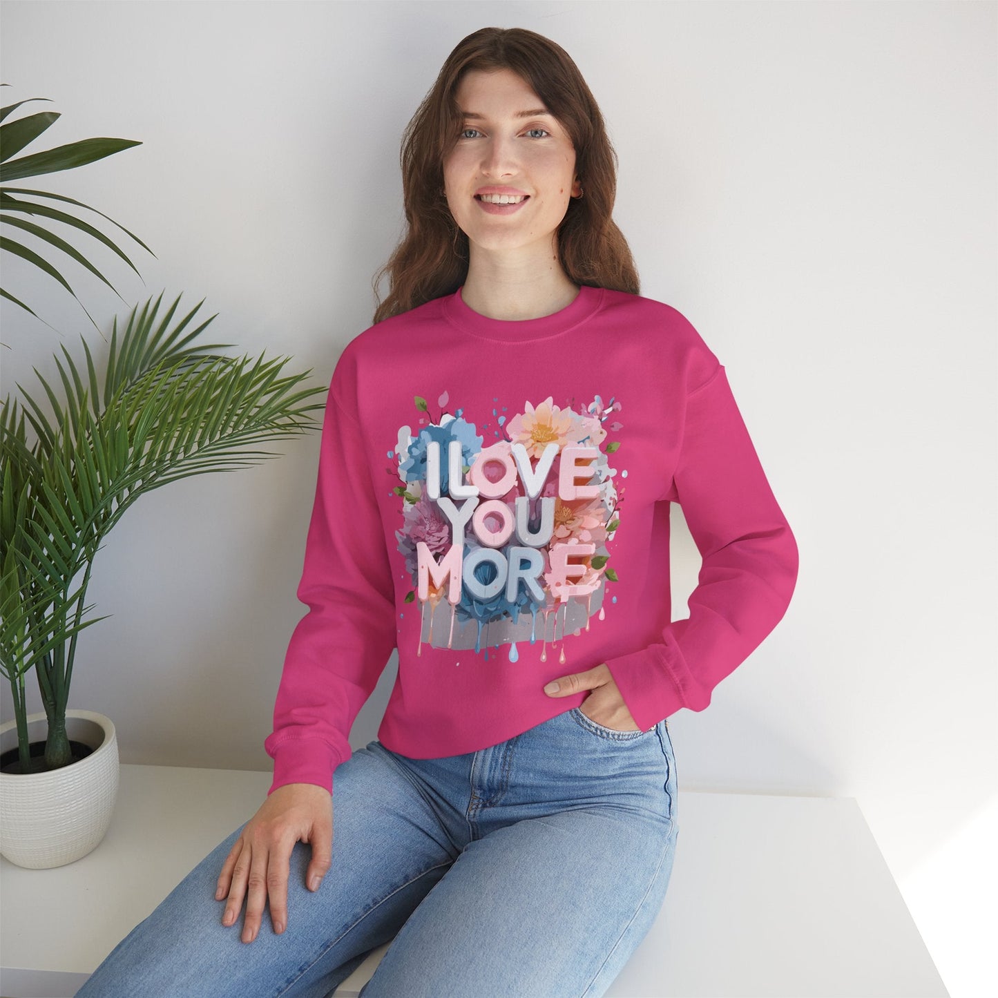 Floral Love Sweatshirt Unisex Heavy Blend Crewneck Valentines Day 50 50 Cotton Polyester Gildan 18000