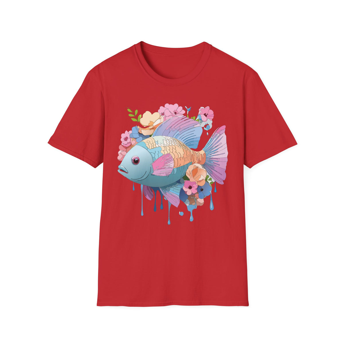 Colorful Koi Fish Floral Illustration T-Shirt | Pastel Watercolor Fish Tee