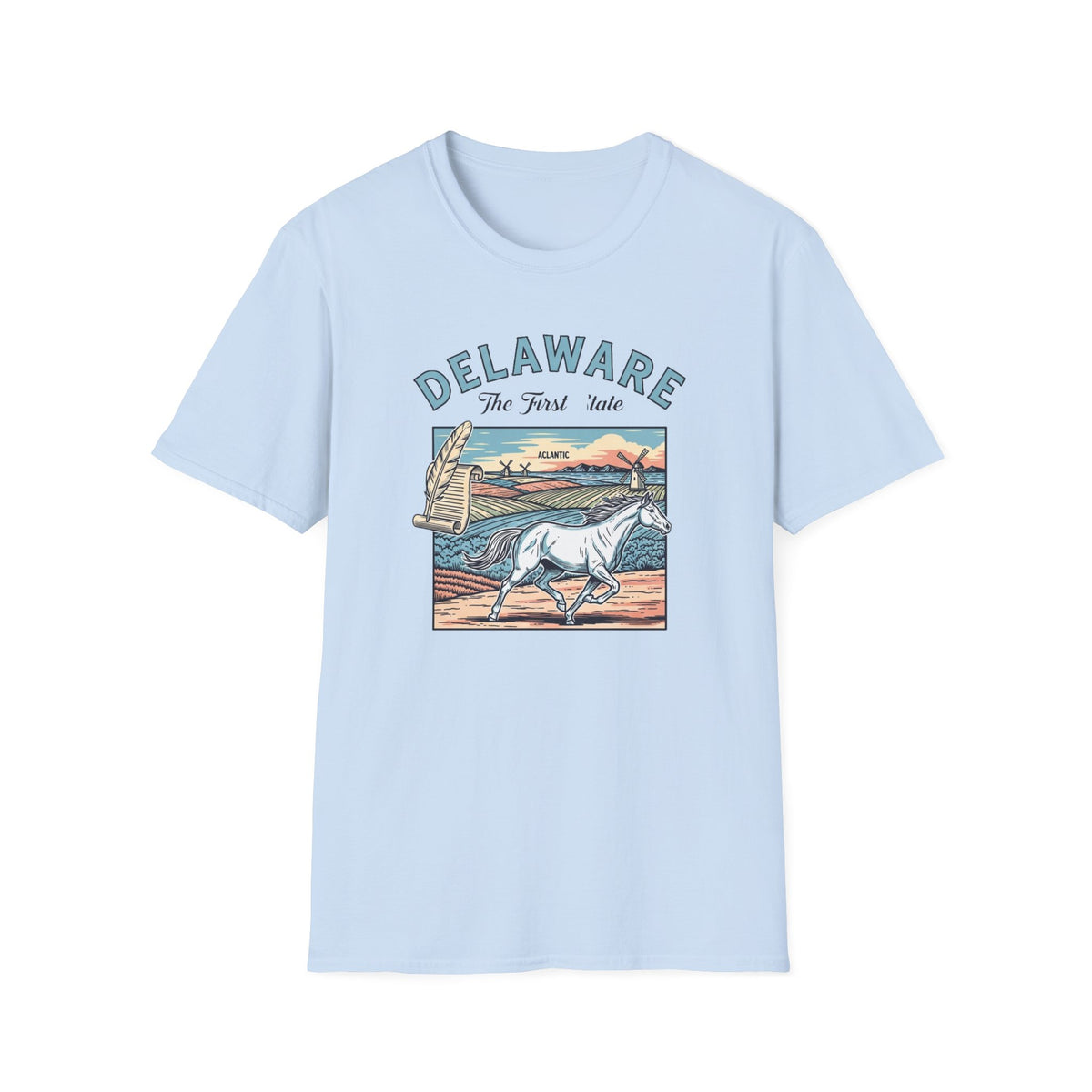 Delaware First State Vintage Horse Tee Travel Tourist Graphic Design Unisex 100 Cotton Gildan T-Shirt