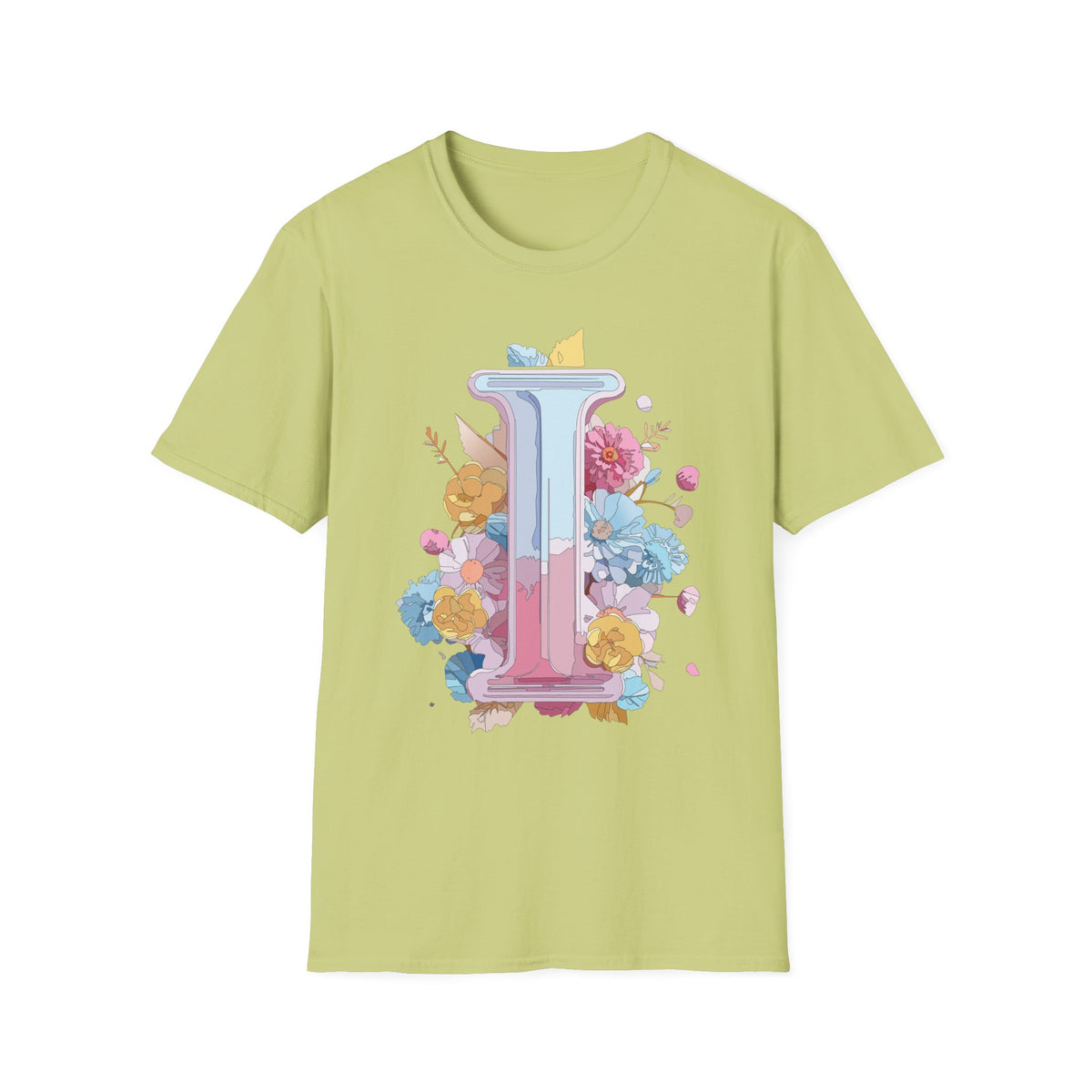 Floral Letter I T-Shirt | Pastel Monogram Initial Tee