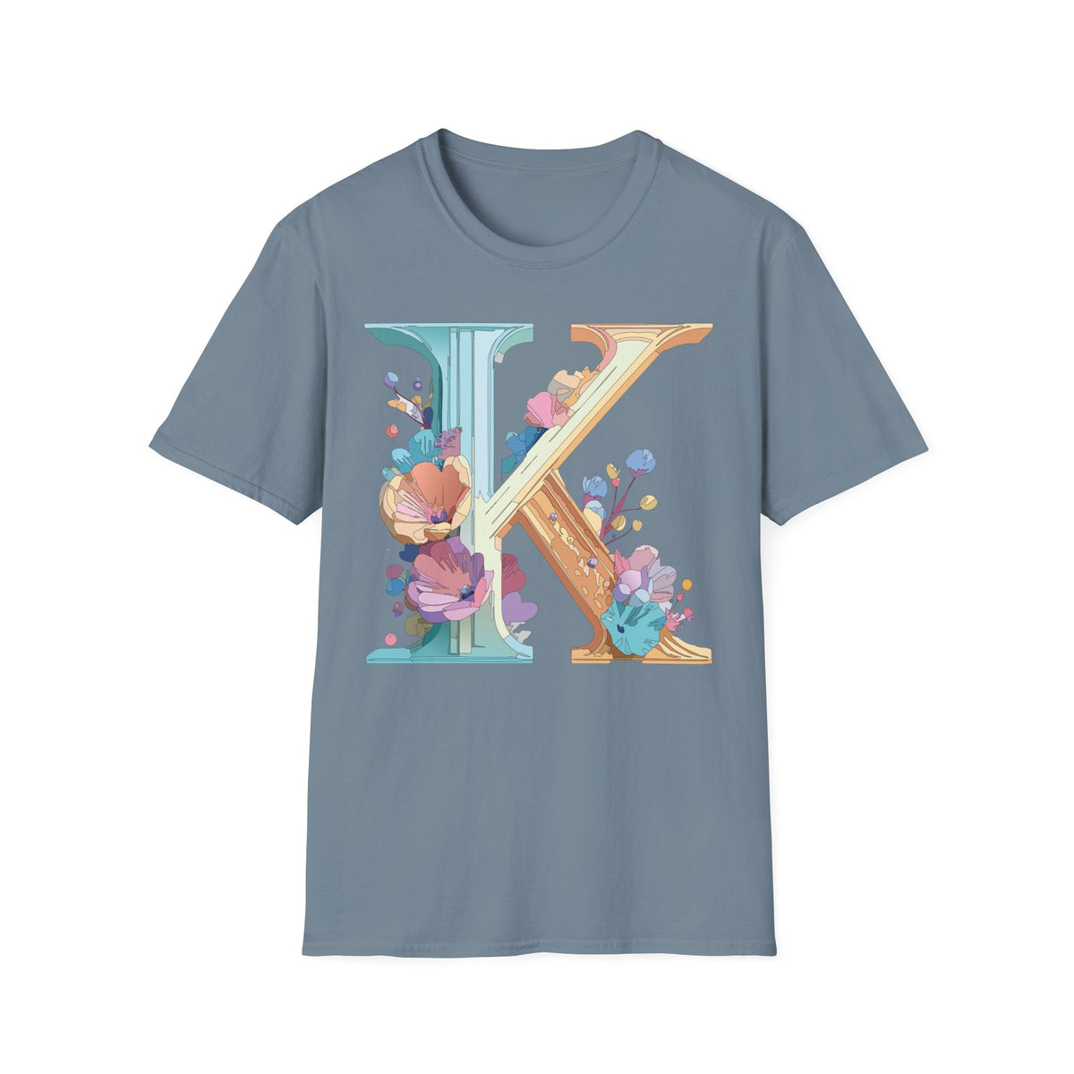 Floral Letter K T-Shirt | Initial Monogram Tee