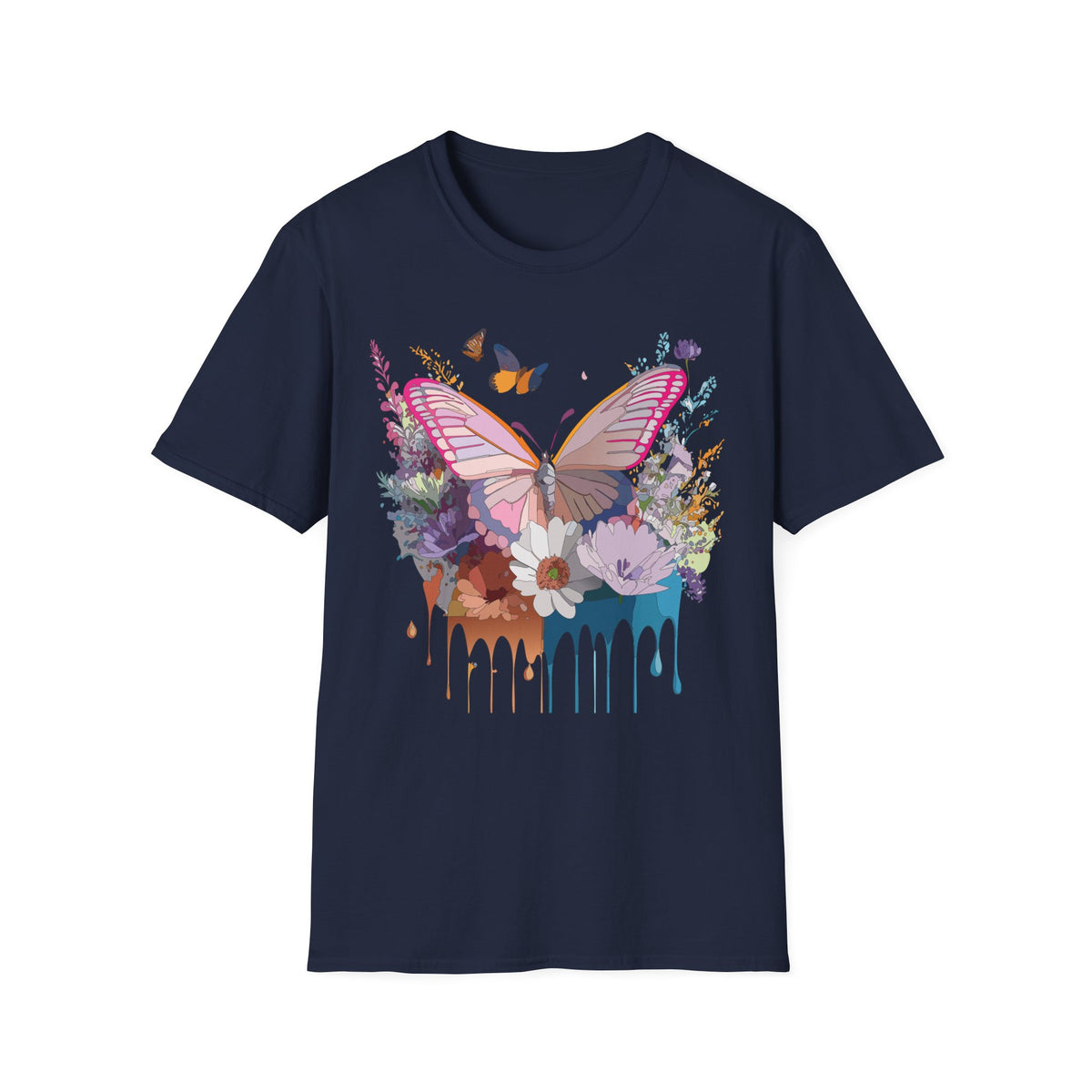 Butterfly Floral T-Shirt — Colorful Drip Wings Graphic Tee Unisex 100 Cotton Gildan T-Shirt