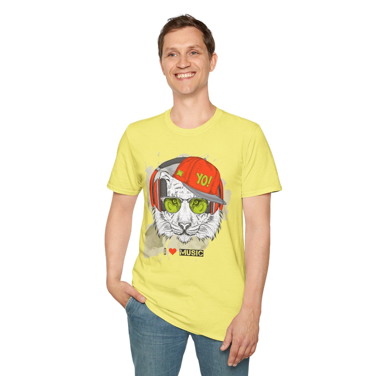 I Love Music Animals Shirt With Headphones Unisex Tee Gildan Softstyle 64000 Premium Comfort