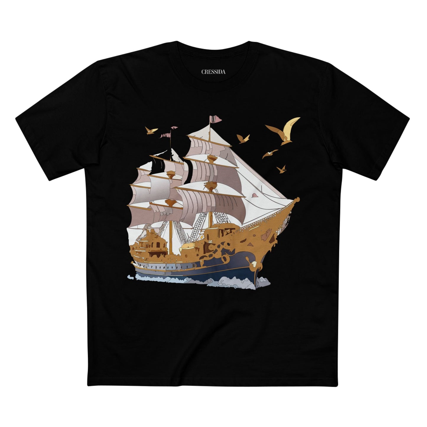 Ship Graphic Unisex 100 Cotton T-Shirt with Gold Frigate Art Design 3